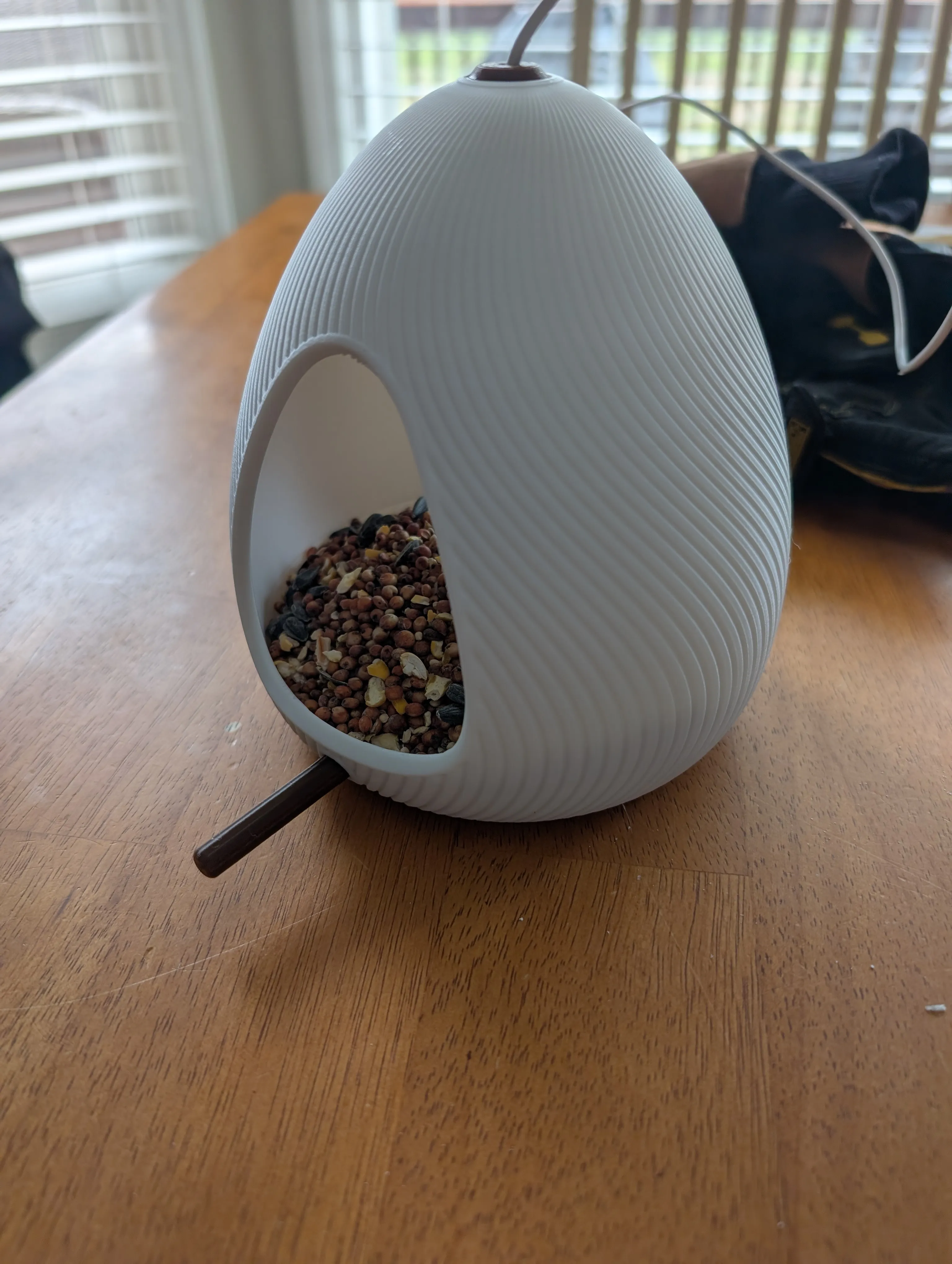 A 3D printed bird feeder white